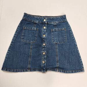 Blue Rein Denim Mini Skirt Size 1 Junior Full Snap Button Down Pockets Jean